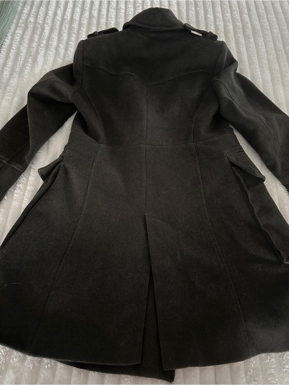 ZARA Double-Breasted Olive Wool Pea Coat - Picture 9 of 12